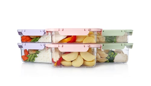 Preview: Plastic boxes with fresh prepared meal isolated on white