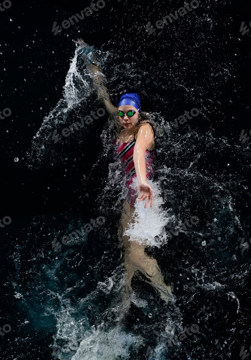 Preview: Teenage girl doing backstroke in swimming pool