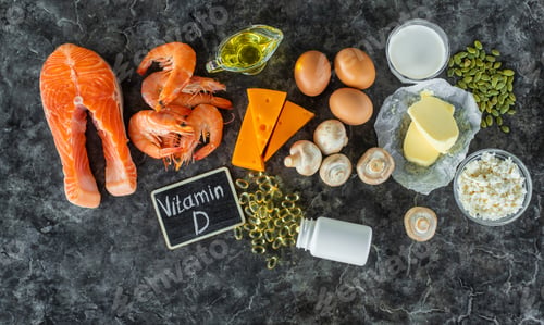 Preview: Products containing vitamin D. Selective focus.