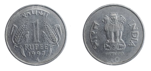 Preview: India one rupee coin on a white isolated background