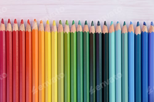 Preview: rainbow line up of colouring pencils