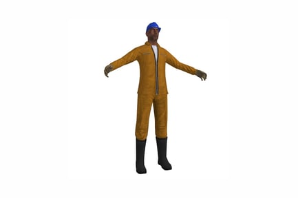 Preview: Construction worker in yellow jumpsuit and blue hard hat