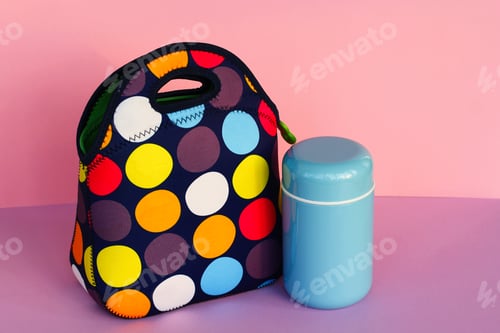 Preview: Colorful Polka Dot Bag with Blue Container