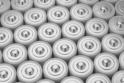 Preview: Group of gray alkaline AAA batteries. 3D rendering.