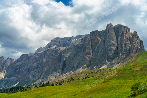 Preview: Mountain landscape along the road to Sella pass, Dolomites