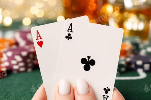 Preview: Female hand holding playing cards in casino