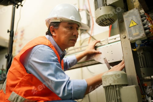 Preview: Industry Worker entering data in CNC machine at factory