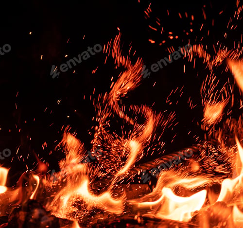 Preview: Fire flame isolated on black background