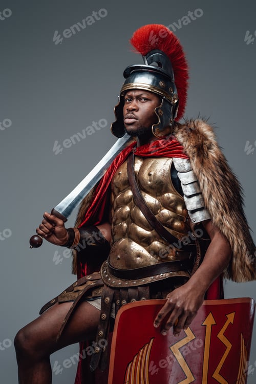 Preview: Ancient roman soldier of african descent with sword