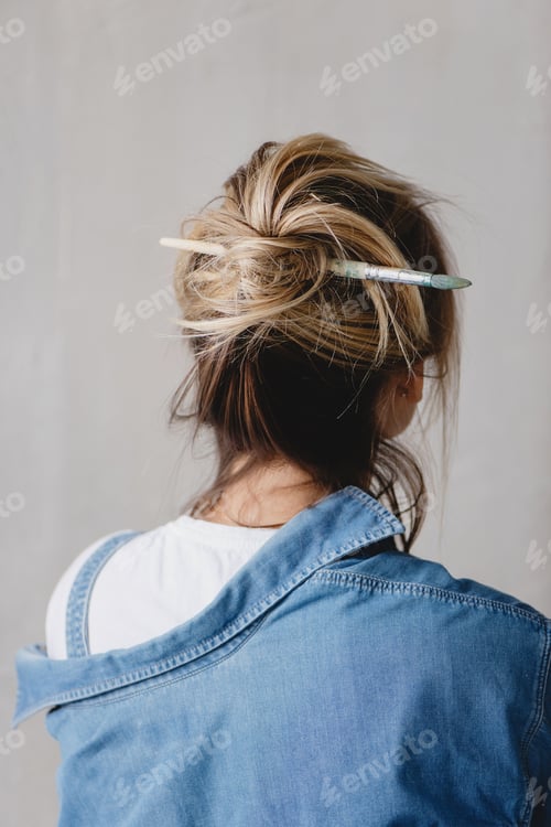 Preview: Woman's Messy Bun and Denim Shirt