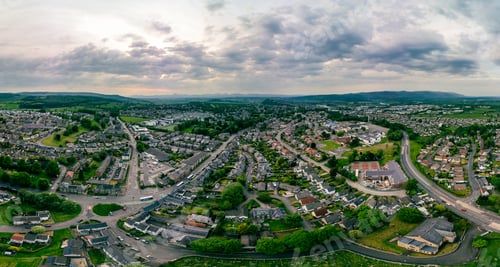 Preview: Aerial of Stirling suburb area near Robert Bruce Monument, Scotland