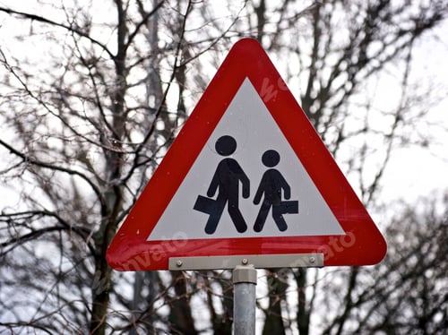 Preview: Traffic sign showing children passing the street on their way to school