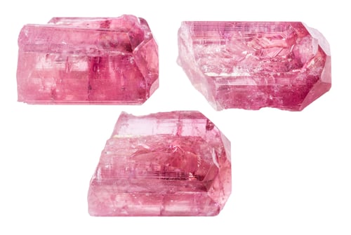 Preview: various samples of raw rubellite minerals isolated