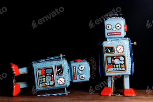 Preview: Vintage robot tin toy on yello background