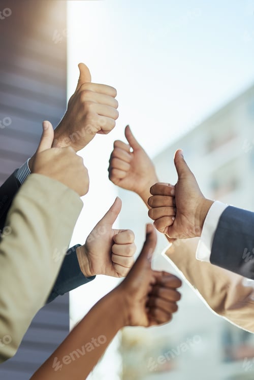 Preview: Its a thumbs up from us. Shot of a group of hands showing thumbs up.