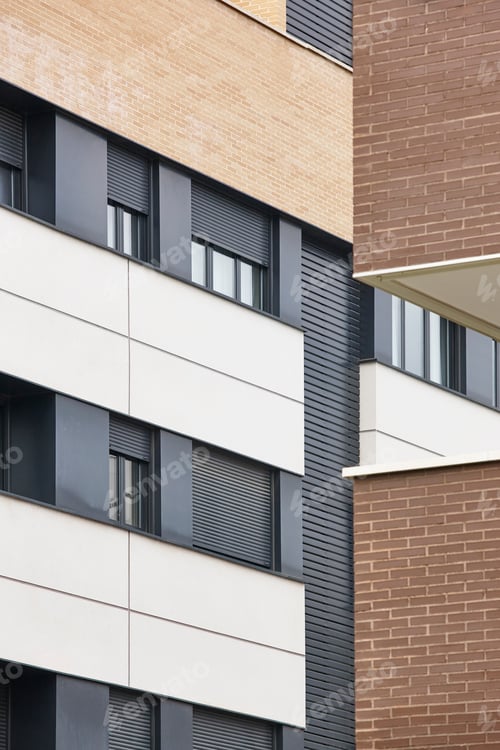 Preview: New brick building exterior facade. Construction industry. Buy, rent