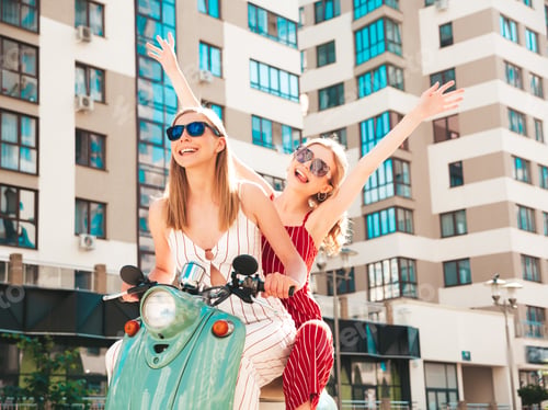 Preview: Two young beautiful woman posing outdoors