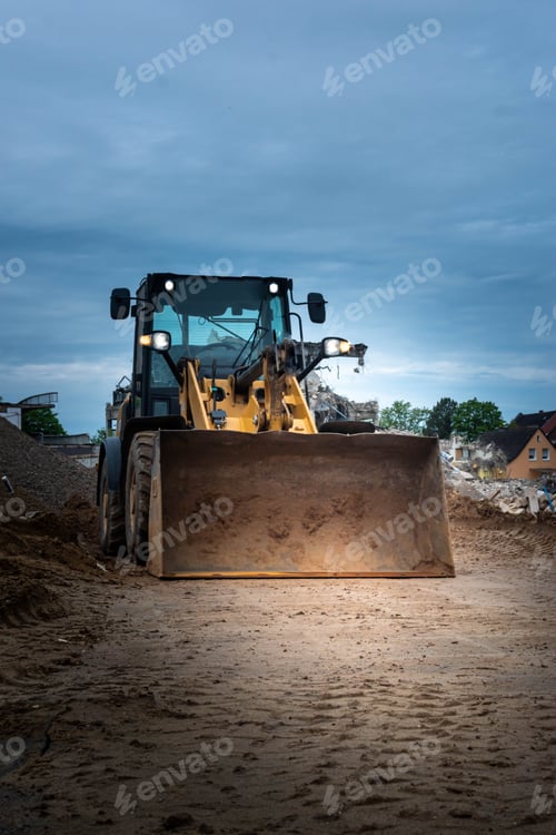 Preview: Vertical shot of a bulldozer on a construction site