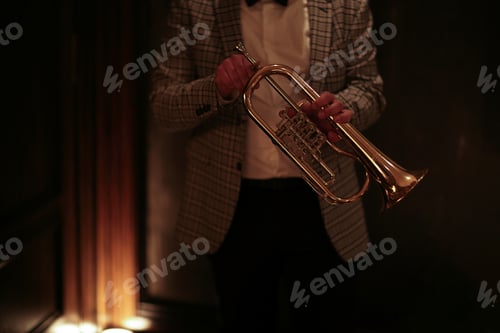 Preview: The man is holding his trumpet