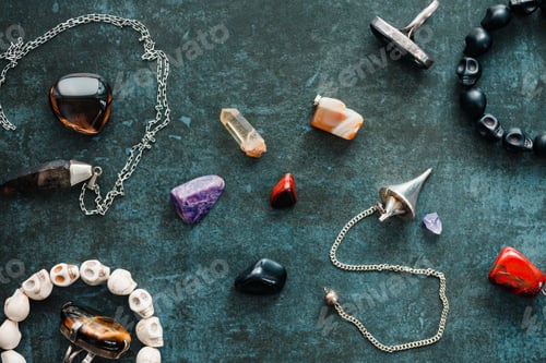 Preview: Magic flat lay. Various precious and semiprecious stones.