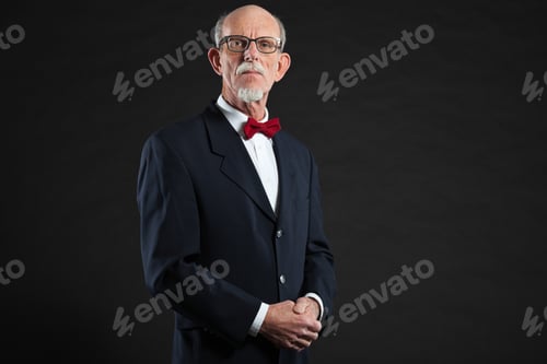 Preview: Senior Man Wearing Suit And Red Tie. Studio Shot.