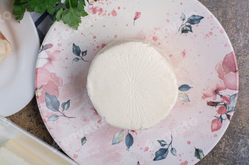 Preview: Organic white cheese on colorful plate