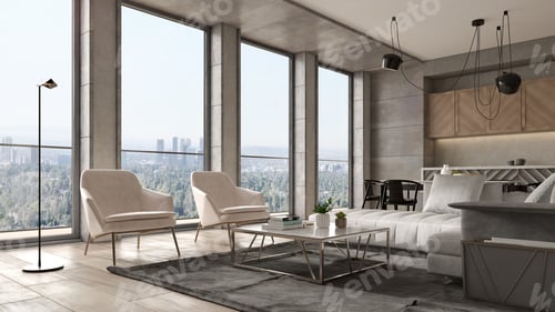 Preview: Interior of modern living room with sofa 3 D rendering