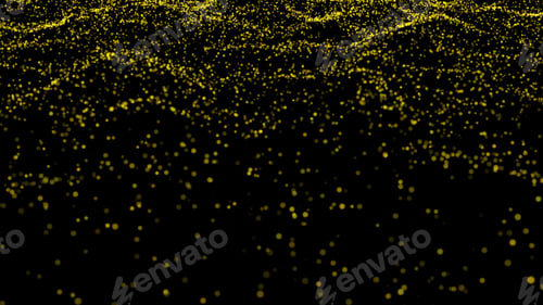 Preview: golden glitter explosion. Dust particle isolated on black background