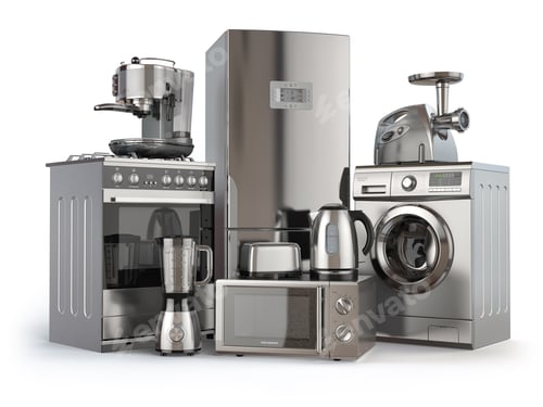 Preview: Home appliances. Gas cooker, refrigerator, microwave and washi