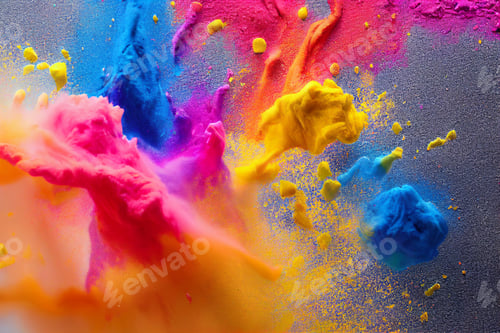 Preview: holi paint color powder explosion close up image, hindi celebration concept, india festivity day
