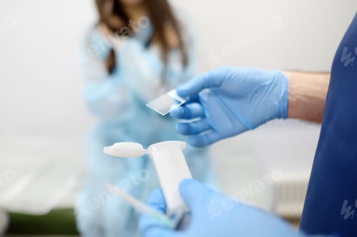 Preview: Mammalogist doctor is preparing to examine woman breasts and lymph nodes using ultrasound