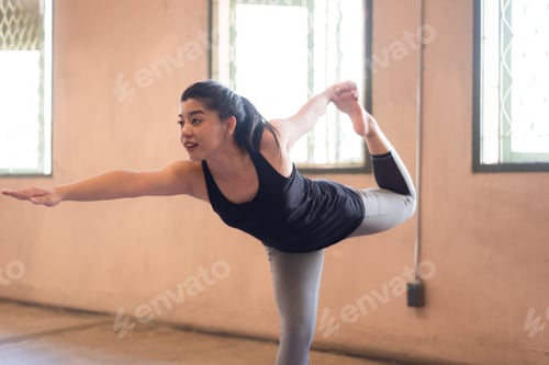Preview: sport healthy young woman workout with yoga to exercise in fitness, gym training lifestyle concept