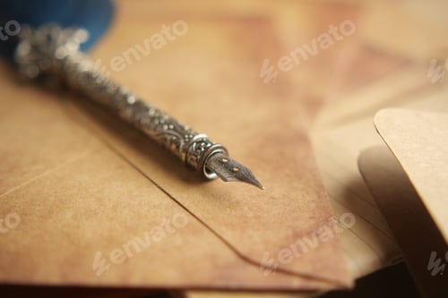 Preview: Elegant Antique Pen on Vintage Envelopes for Romantic Writing
