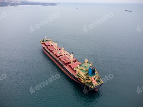 Preview: Large general cargo ship, Top down aerial view.
