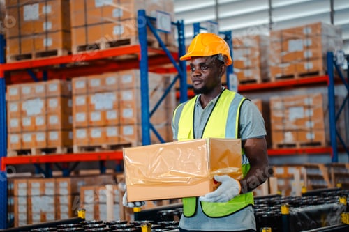 Preview: industrial occupation black man working in storage warehouse, African American business