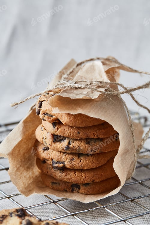 Preview: A hand crafted package of chocolate cookies with chocolate chips