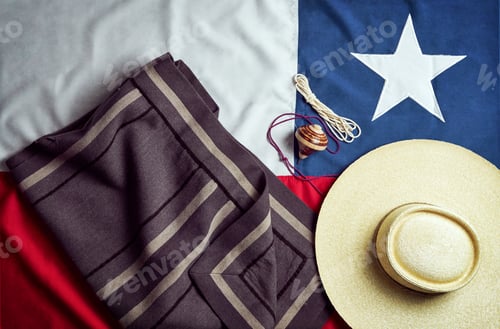 Preview: wool blanket, chupalla and top on the Chilean flag