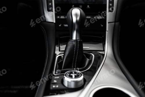 Preview: details of stylish car interior, leather interior. automatic transmission