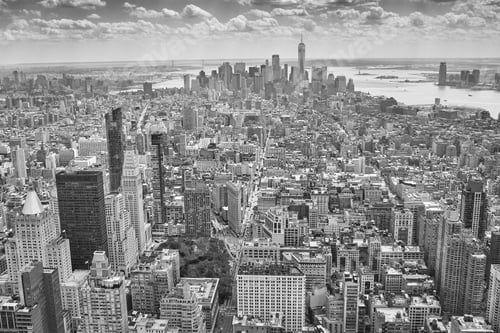 Preview: Black and white aerial picture of Manhattan, New York, USA.