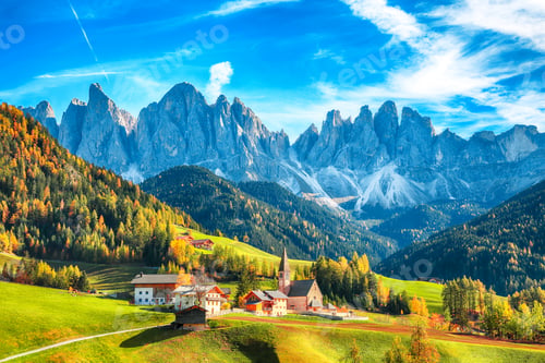 Preview: Marvelous autumn scene of magnificent Santa Maddalena village in Dolomites