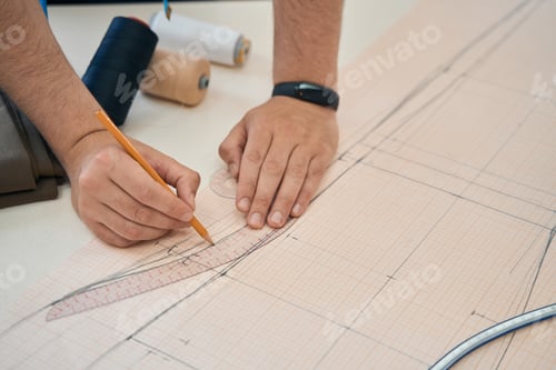 Preview: Dressmaker drawing patterns for making new clothes