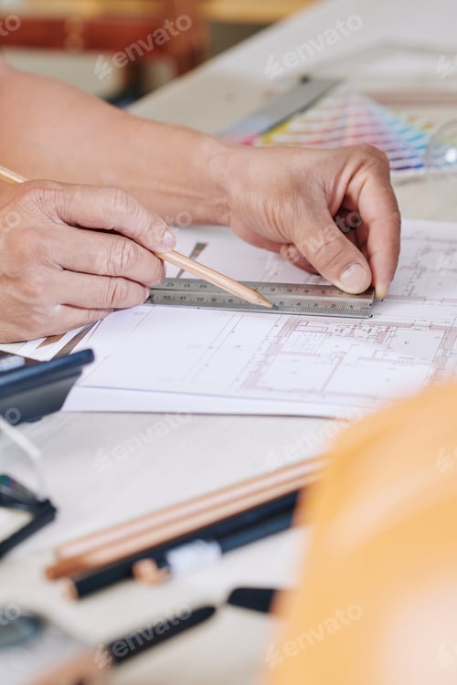 Preview: Architect drawing blueprint