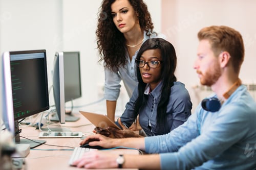 Preview: Software engineers working on project and programming in company