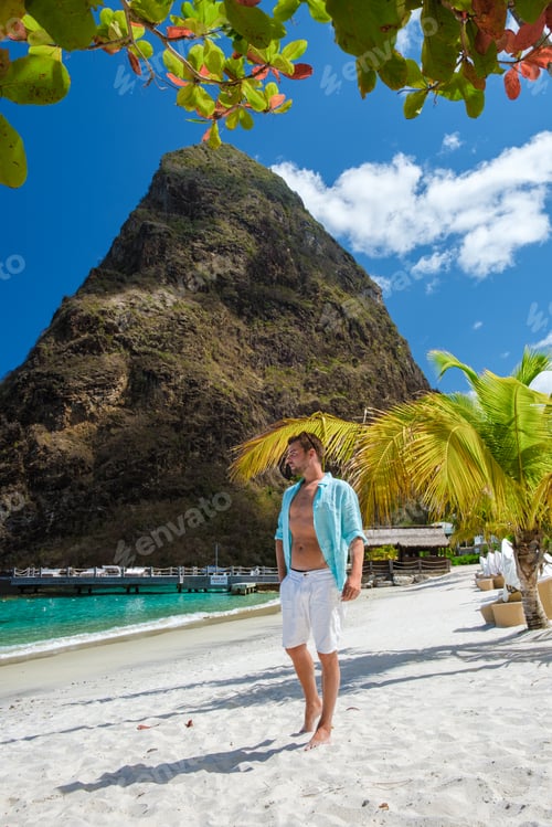Preview: young caucasian men on vacation Saint Lucia, luxury holiday Saint Lucia Caribbean Sugar beach