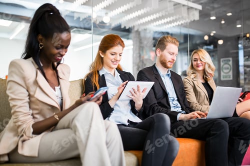 Preview: Business people conversation. Technology at hand