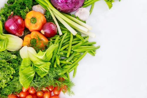 Preview: Colorful fresh vegetable for diet on white background.