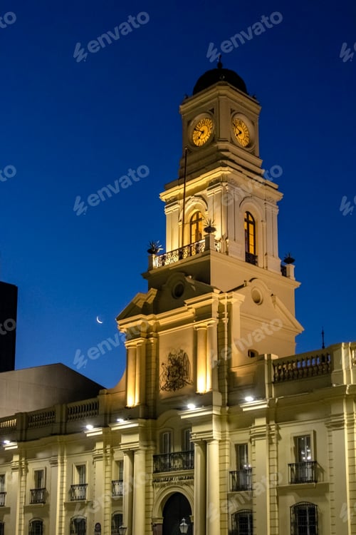 Preview: National Historic Museum Clock Tower at night - Santiago, Chile