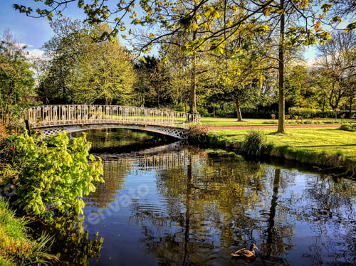 Preview: Pretty lace bridge over water in morden Hall Park,London
