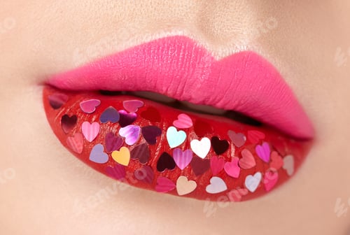 Preview: Beautiful plump pink lips with pasted hearts