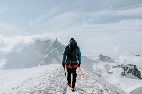 Preview: Adventure wallpaper background, hiker at Aiguille du Midi, vintage tone